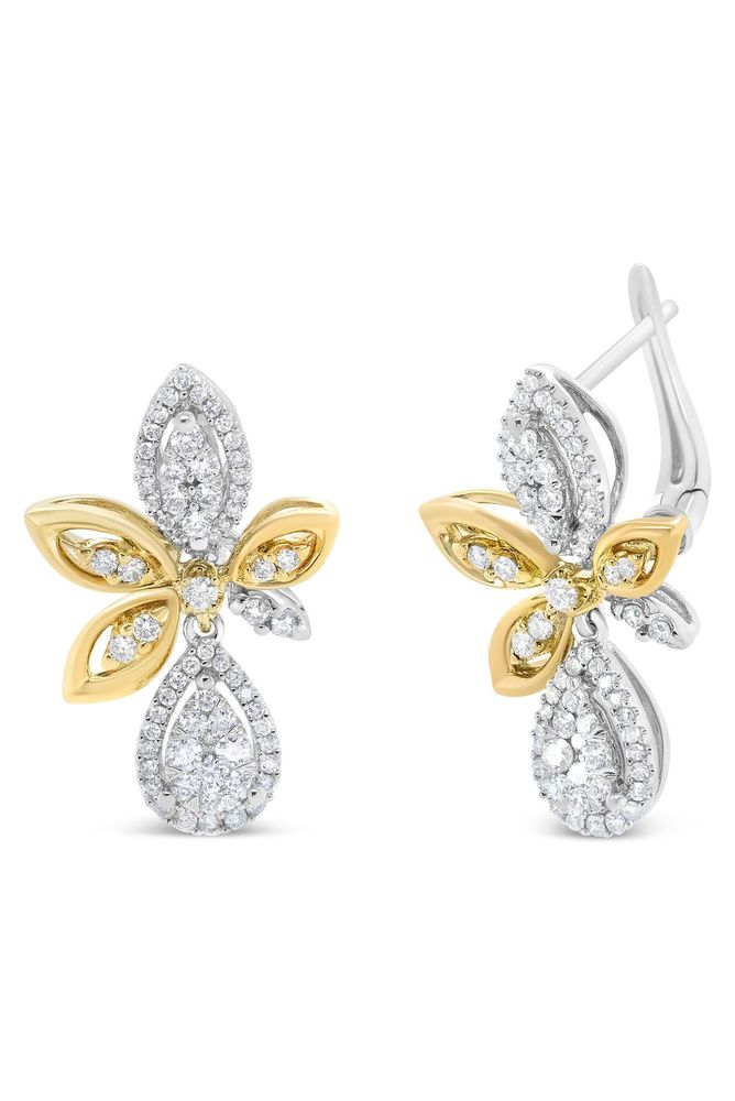 1.00 Cttw Round Pave-Set Diamond Teardrop and Marquise Shape Earrings